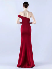 Off shoulder slim shoulder straps with side slits and ground length godons evening dresses