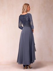 A-line princess transparent collar 3/4 sleeve length with bead and decal mother of the bride dress