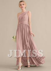 Tiered Ruffle A-Line One Shoulder Asymmetric Chiffon Bridesmaids Gown