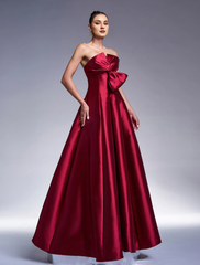 A-line evening gown sparkling dress formal and floor long sleeved strapless satin bow 2025 gowns evening dresses