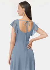 A-line pleated chiffon backless side slit and floor length bridesmaid dress - Jimiss Dress