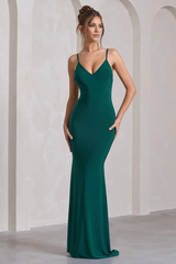 Mermaid Strap V-neck and Ground length Evening Dress - Jimiss Dress