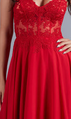 Red strapless transparent tight and floor length Prom dress
