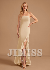 Trumpet Fishtail Square Floor Length Chiffon Ruffle Bridesmaid Dress