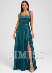 Bow A-line straight satin and floor length Prom dress