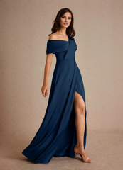 A-line pleated satin floor-length mother of the bride dress