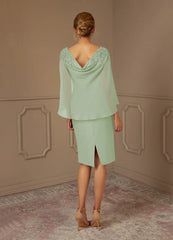 Sheath Lace Chiffon Tea Length Dusty Sage formal dresses evening dress Mother of the Bride Dresses