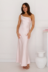 Jimiss One Shoulder Collar Satin Back Ruffle Long Prom Dress