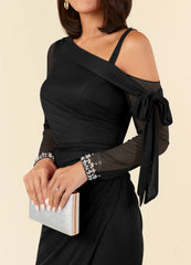 Sheath One Shoulder Long Sleeve Black Mother of the Bride Dresses