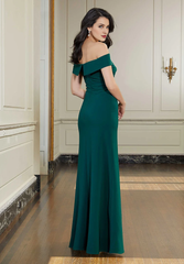 Off shoulder neckline texture hanging and floor length mother of the bride dress