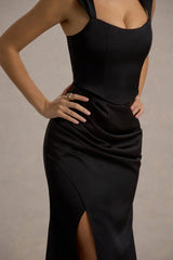 Satin tight corset wrap and floor length evening dress - jimiss dress