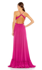 V-neck backless thin shoulder strap and floor length Prom dress