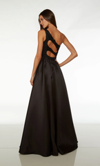 Lace One Shoulder Collar A-line Evening Dress Back Hollow High slit Long Formal Dress
