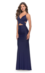 Mermaid thin shoulder strap with V-neckline back strap and floor length evening dress