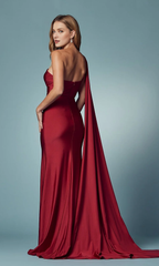 Single shoulder strap pleated sleeves heart-shaped neckline and floor length Prom dress
