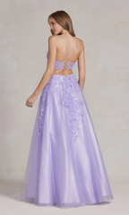 A-line V-neck floral embroidery and floor length Prom dress