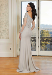 Off shoulder collar dreamy long sleeved crepe and floor length godons evening dresses