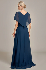 Navy blue A-line asymmetrical sequin bead decoration for bride and mother's formal dress