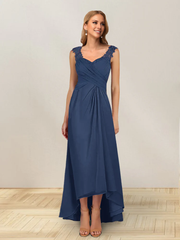 A-line princess sleeveless lotus leaf side length design, mother of the bride dress