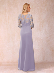 Tight fitting/pillar 3/4 sleeve and floor length decal mother of the bride dress