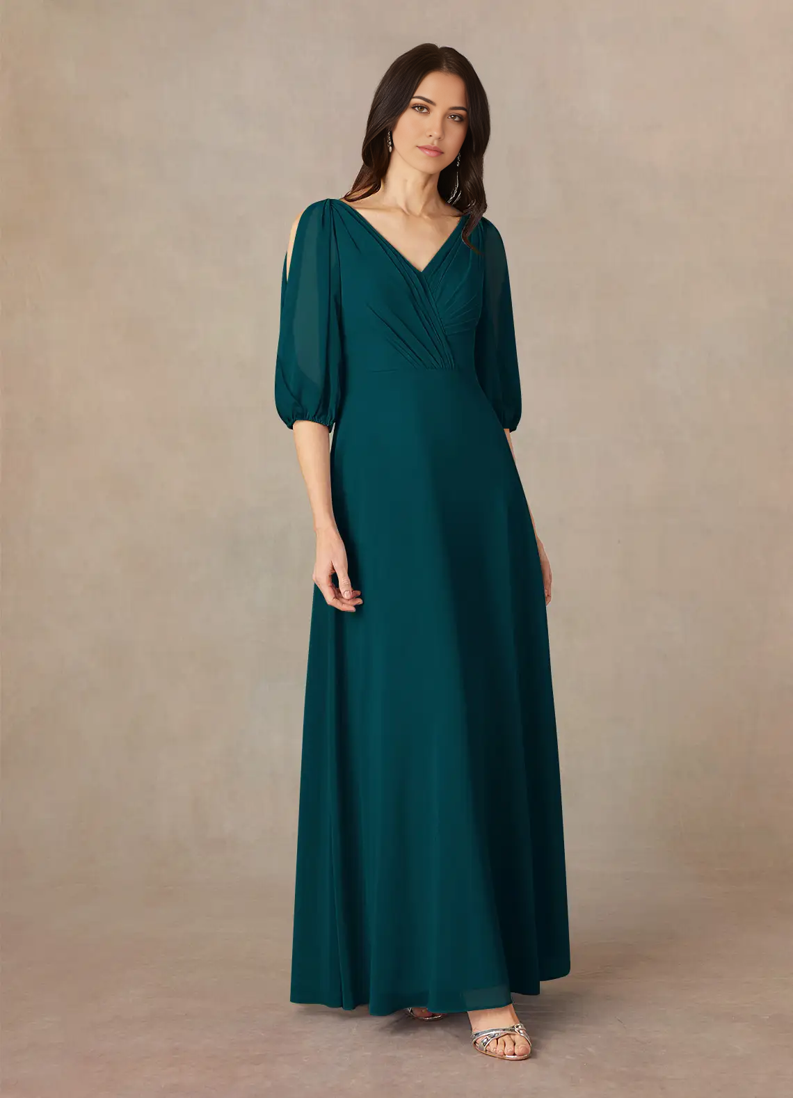 A-Line V-Neck Ruched Chiffon formal dresses evening dress Mother of the Bride Dresses
