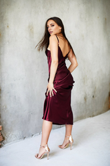 Jimiss slim shoulder strap V-neck backless and floor length Prom dress
