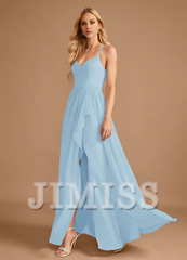 A-Line V-Neck Asymmetric Ruffle Chiffon Bridesmaids Dress