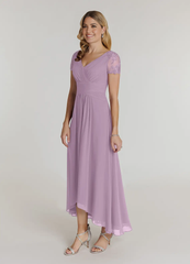 A-Line V-Neck Lace Chiffon Short Sleeve Wisteria formal dresses evening dress Mother of the Bride Dresses