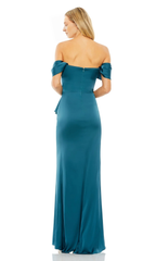 Off shoulder slim fit ruffle edge backless and floor length Prom dress