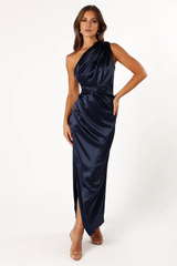 Jimiss asymmetrical neckline sleeveless side slit long Prom dress