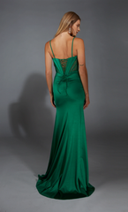Deep V-neck straight tube back slit evening dress tight corset long formal dress