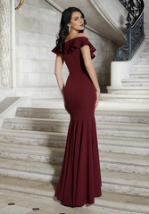 Mermaid off shoulder collar with ruffled edges and ground length godons evening dresses