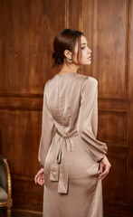 A-line Crew Neck Long Sleeve Cocktail Dress Bridesmaid Dress Formal Dresses for Wedding Guest Mother of the Bride Dresses