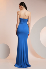 Mermaid satin tight corset with front slit and floor length evening gown