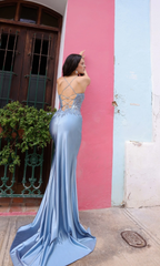 Sequin embroidery lace floral backless lace tight corset long prom dress