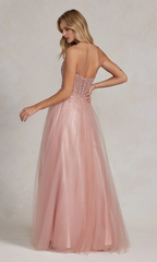Beaded body rose gold and floor length dress