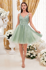 3D decal flash short V-neck dress