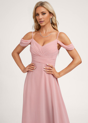A-line off-shoulder floor-length chiffon bridesmaid dress
