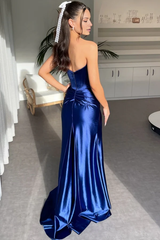 Jimiss minimalist casual slim fit boat neck sleeveless pleated high side slit back zipper dance evening gown