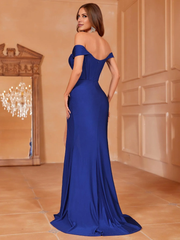 Shoulderless pleated wrap and floor length formal dress