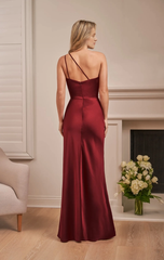 Crepe back Chamiyus A-line asymmetrical single shoulder neckline bridesmaid dress