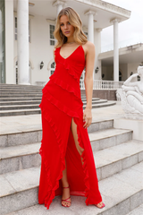 Jimiss V-neck slim shoulder strap with backless pleats and floor length Prom dress