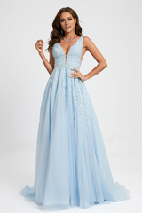 Dance dress/princess V-neck sweeping trailing lace chiffon evening gown with rhinestones