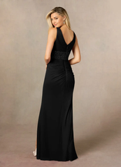 Mermaid V-Neck Pleated Black formal dresses evening dress Mother of the Bride Dresses