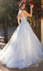 A-line strapless sweetheart flower decal embroidery Prom dress