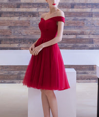 Burgundy off shoulder short prom dress, burgundy homecoming