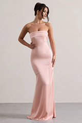 Satin pleated strapless backless and floor length evening dress - Jimiss Dress