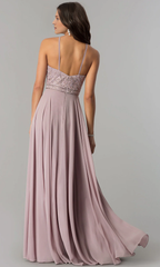A-line thin shoulder strap hanging neck chiffon backless Prom dress