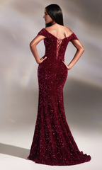 Off shoulder velvet sequins and floor length Prom dress