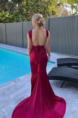 Jimiss Knot Strap Wine Red Back Bow Long Dress